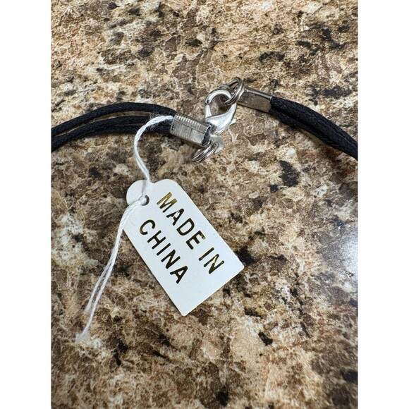 Blown Glass Heart Pendant Necklace Black White NWT On Cord - Picture 3 of 5